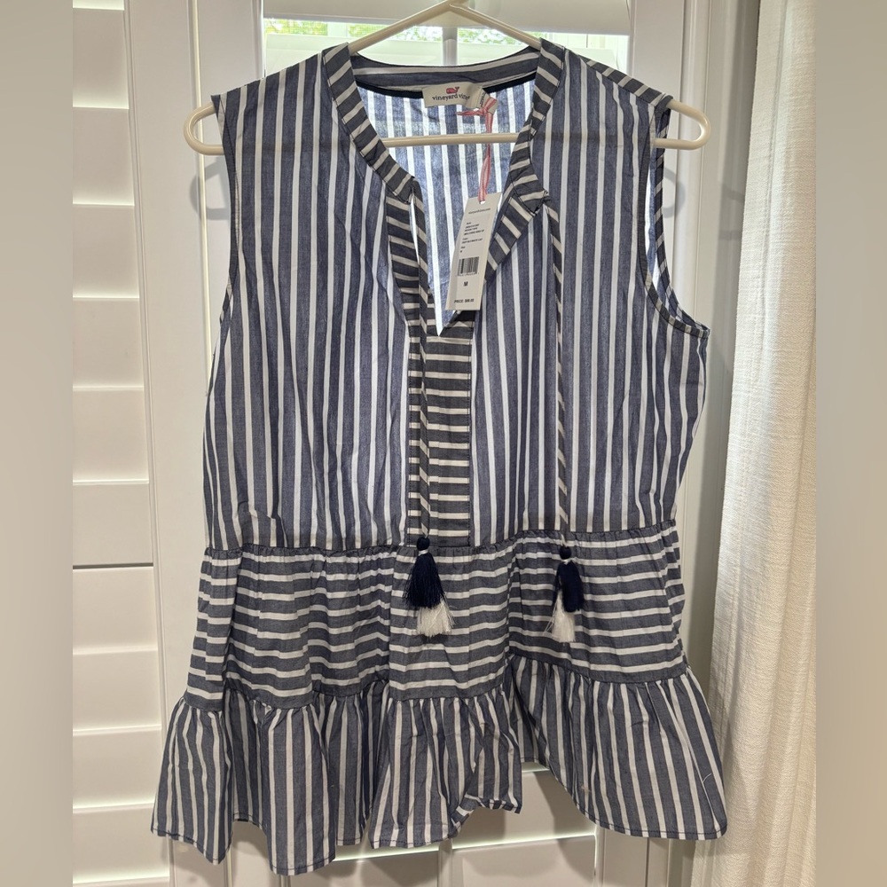 Vineyard Vines Blue and White Sleeveless Blouse